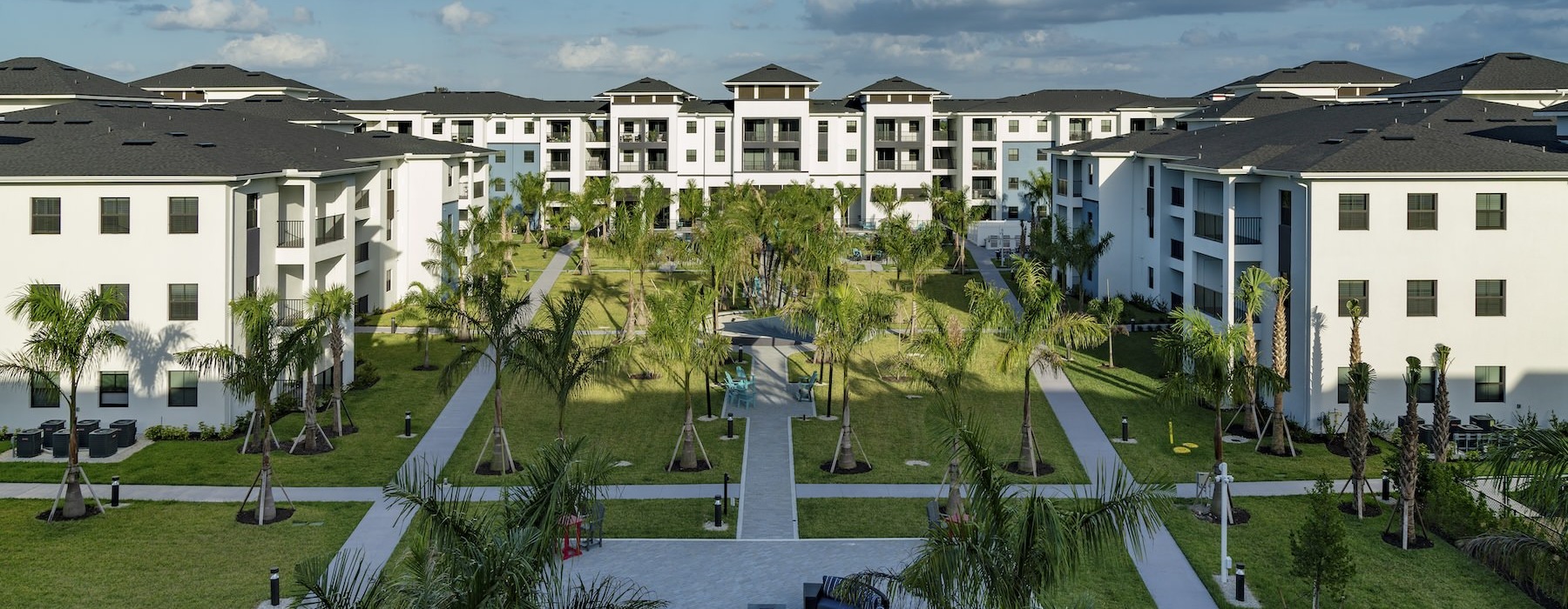 an aerial view of an apartment complex